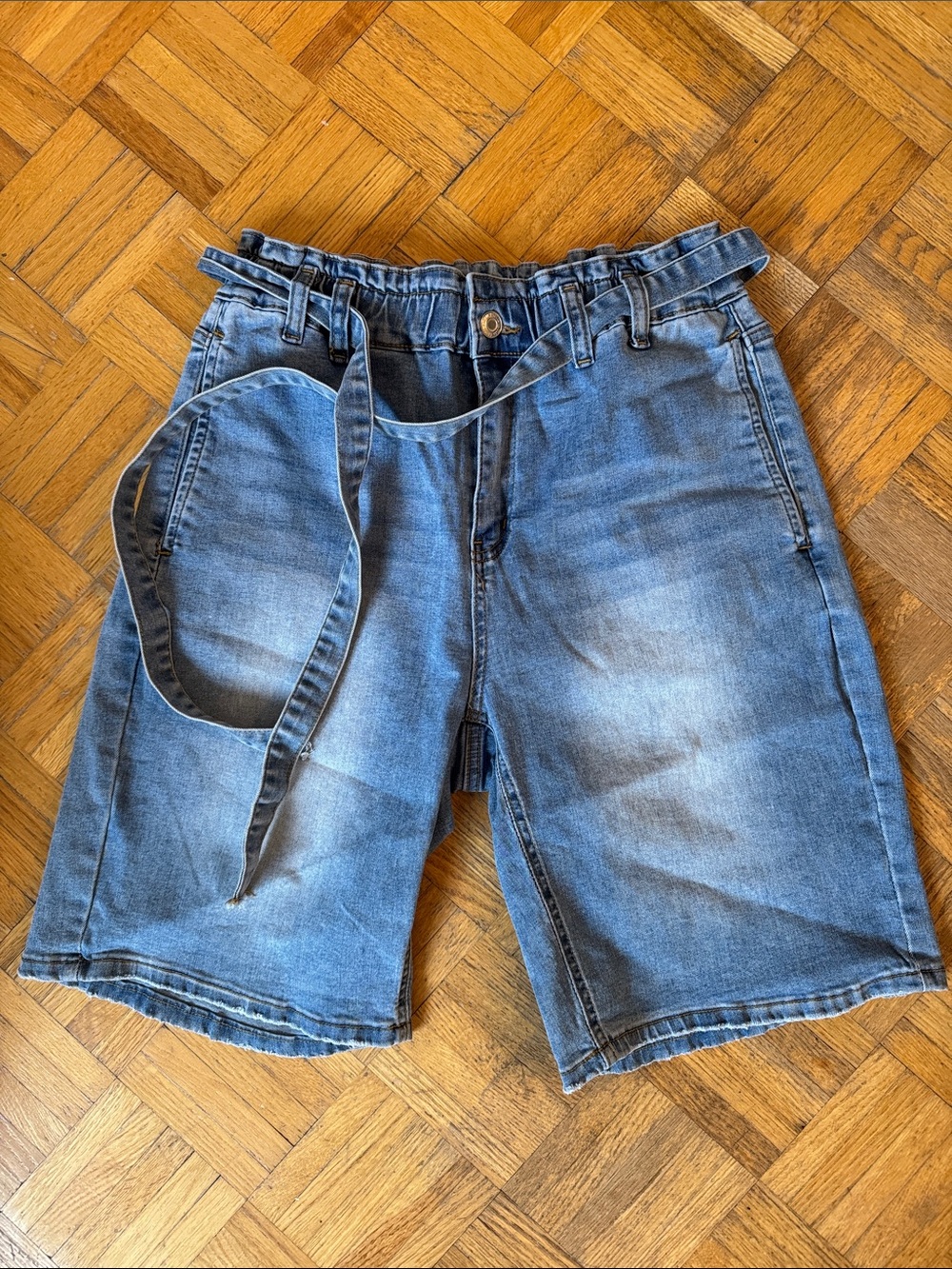 Denim Shorts with Belt - Blue